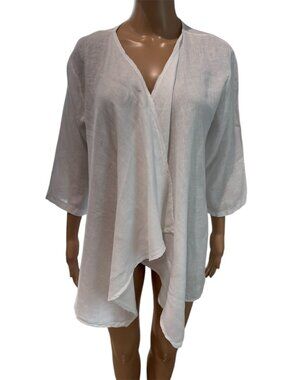 Italian Made 100% Linen Waterfall Cardigan | White | Women’s Large